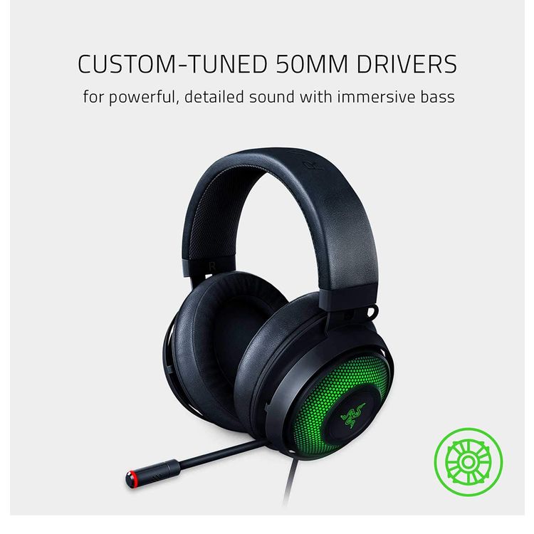 Razer Kraken Ultimate USB Surround Sound Headset with ANC Microphone, Chroma RGB Lighting, Retractable Active Noise Cancelling Mic, Aluminum & Steel Frame - Black