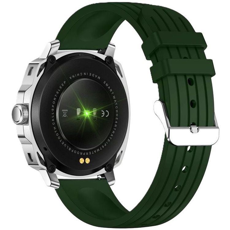 Swiss Military DOM4 Smartwatch, 1.43" AMOLED Display, Built in Compass, Bluetooth Calling, Workout Detection - Silver with Green Silicon Strap