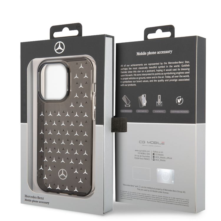 Mercedes-Benz Double Layer PC/TPU Case with Large Star Pattern iPhone 14 Compatibility - Black / Silver