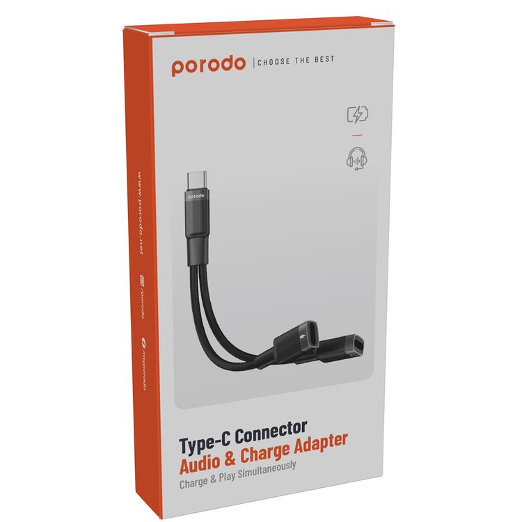 محول بورودو 2 في 1 من النوع C إلى 2*مقبس سماعة رأس وشحن، شحن مثالي، توصيل وتشغيل - أسود