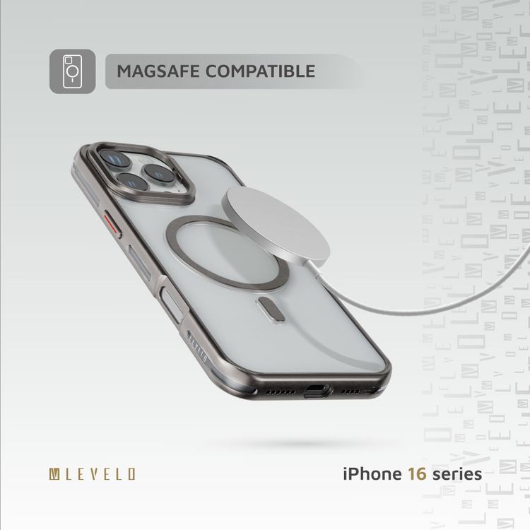 كفر حماية Levelo Elio PC مع حامل حلقي للكاميرا لهاتف iPhone 16 Pro Max، حامل مدمج، متوافق مع MagSafe - تيتانيوم