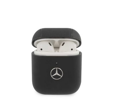 CG MOBILE Mercedes-Benz Leather Case with Metal Logo for AirPods 1/2 Shock Absorption, Drop Protection, & Dustproof Protective Cover Officially Licensed Black