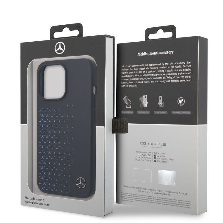 Mercedes-Benz Liquid Silicone Case with Gradient Star Horizontal Pattern iPhone 14 Pro Max Compatibility - Navy