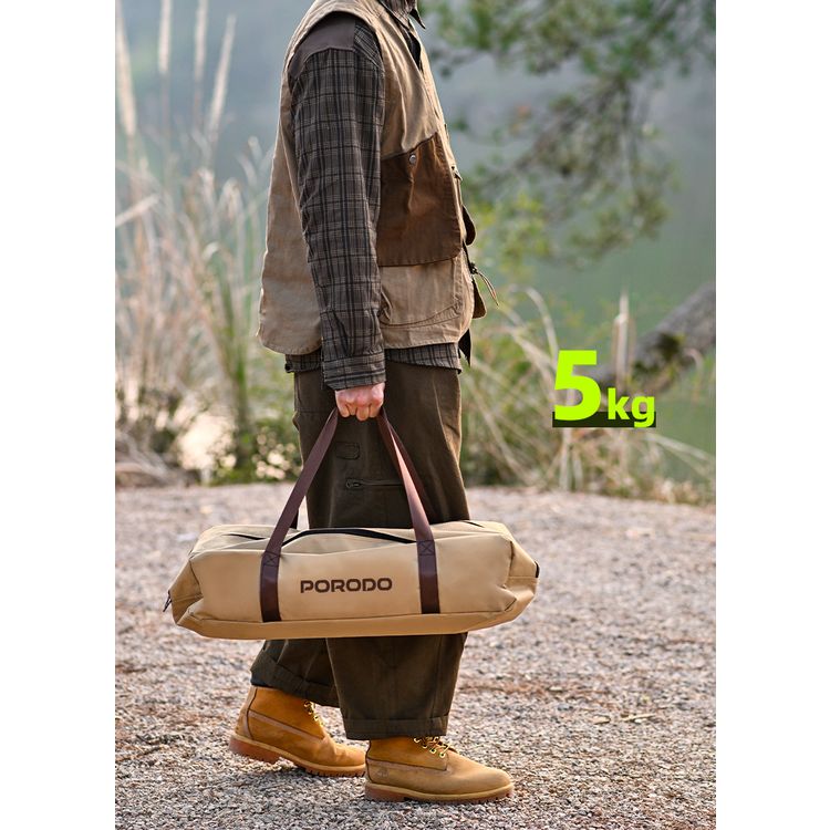 Porodo Lifestyle Portable Folding Camping Table with Detachable Stove and Mesh, 150kg Load Capacity, 45.5 to 58cm Height Range, Aluminum Material - Brown