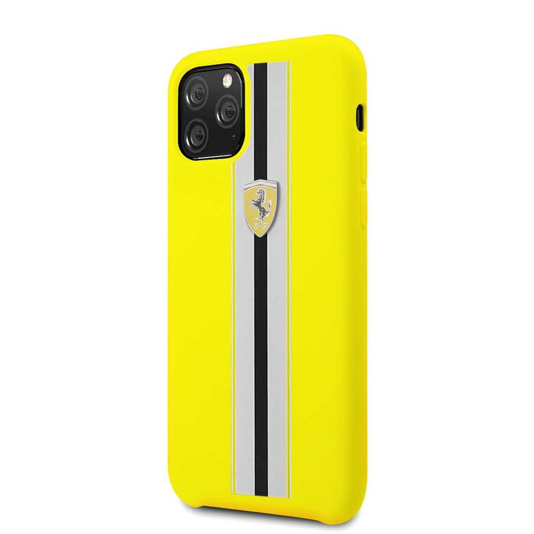 CG Mobile Ferrari On Track & Stripes Silicon Case iPhone 11 Pro (5.8") Officially Licensed, Shock Resistant, Scratches Resistant, Easy Access to All Ports - Yellow