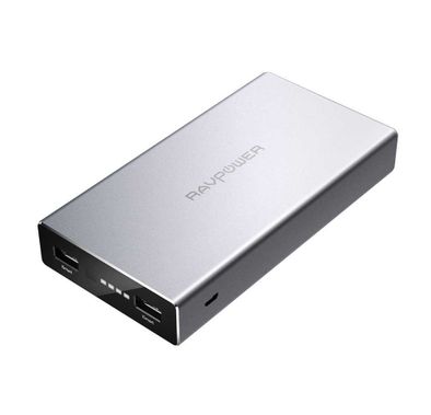 RAVPower External Battery Pack 20100mAh Power Bank - Dual iSmart 2.0 Ports - Fast Charging Connector - Sleek Edges Portable Charger Powerbank with Fire-proof Protection - Silver