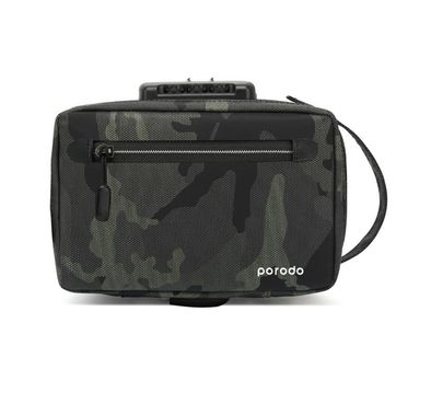 حقيبة تخزين من الجلد والنايلون من بورودو لايف ستايل مضادة للسرقة مقاس 8.2 بوصة مع حامل محرك أقراص فلاش USB، مقاومة للرذاذ IPX3، متوافقة مع شحن USB-A - أخضر غامق 