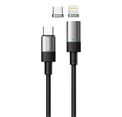 كابل شحن سريع من بورودو مع موصلات مغناطيسية برأس لايتنينغ وUSB-C إلى USB-C بقوة 100 واط، 1.2 متر - أسود