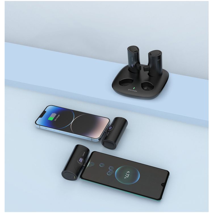 محطة باور بانك 4 في 1 من بورودو بسعة 5000 مللي أمبير في الساعة مع موصلات Lightning وType-C مدمجة، 20 وات PD، محمولة، حامل مدمج، شاشة رقمية LED - أسود 