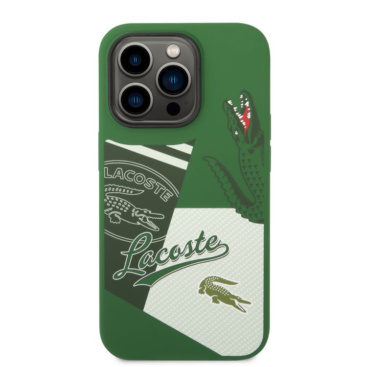 Lacoste Hard Case Liquid Silicone / Microfiber Patchwork B, Compatible with iPhone 14 Pro - Green