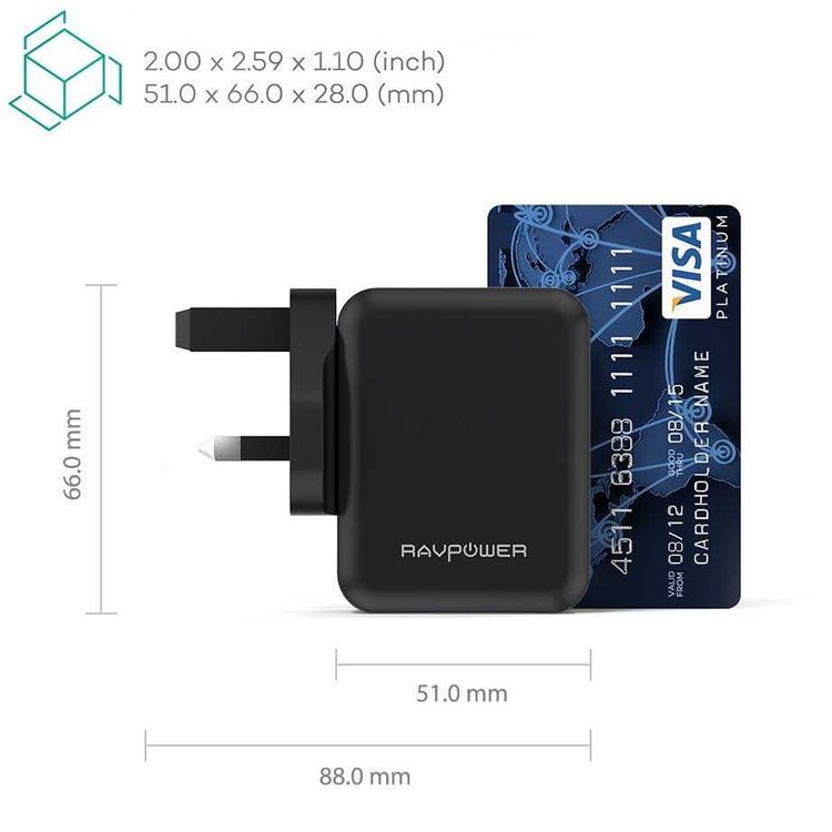 RAVPower 24W 4.8A Dual USB Wall Charger UK with iSmart Technology & LED Indicator - Portable Power Adapter w/ High-temperature & Over-charging Protection - Compact Design - Black