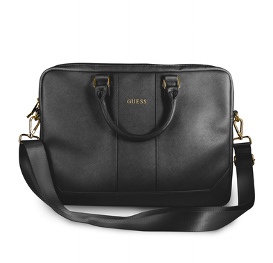 CG MOBILE Guess Saffiano-Look Portable Computer Bag 15" with Adjustable Shoulder Strap Compatible for MacBook Suitable with Outdoor, Business, Office Officially Licensed - Black