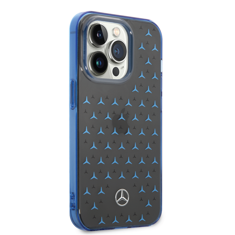 Mercedes-Benz Double Layer PC/TPU Case with Large Star Pattern iPhone 14 Pro Compatibility - Black / Blue