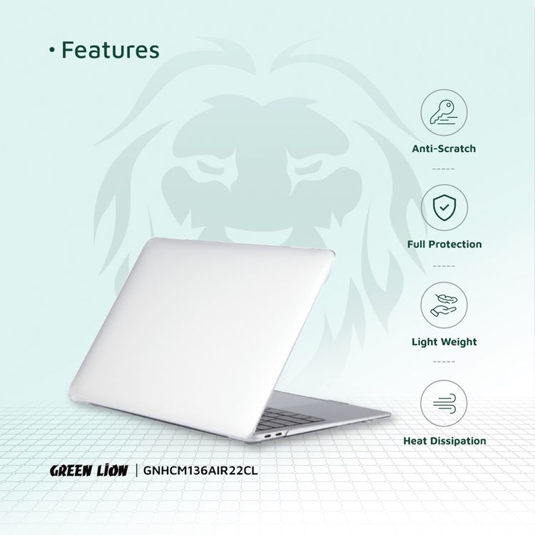 Green Lion Ultra-Slim Hard Shell Case 2.0mm for Macbook Air 13.6  2022 M2 - Clear
