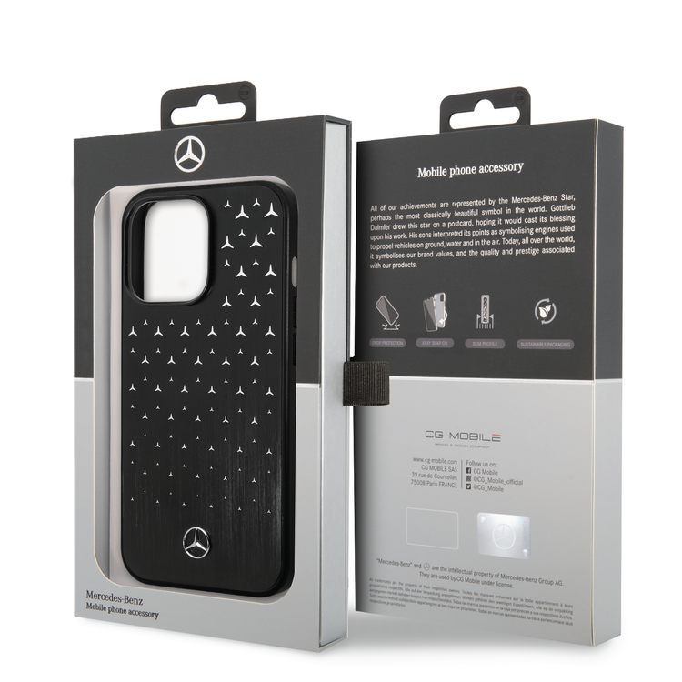 Mercedes-Benz Aluminum Case with Star Pattern Bumper ProtectioniPhone 14 Pro Compatibility - Black