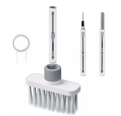 فرشاة تنظيف متعددة الوظائف 5 في 1 من جرين ليون، فرشاة عالية الكثافة، إسفنجة متدفقة، رأس قلم معدني - أبيض