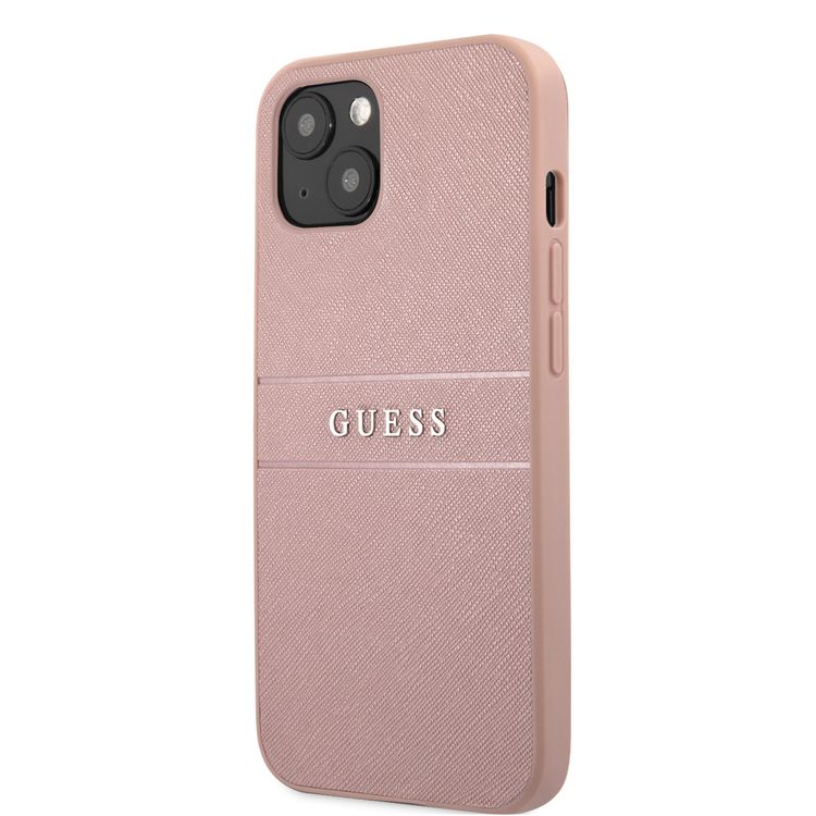 CG MOBILE Guess PU Leather Case Saffiano with Metal Logo Hot Stamp Stripes Compatible for iPhone 13 (6.1") Anti-Scratch, Easy Access to All Ports
