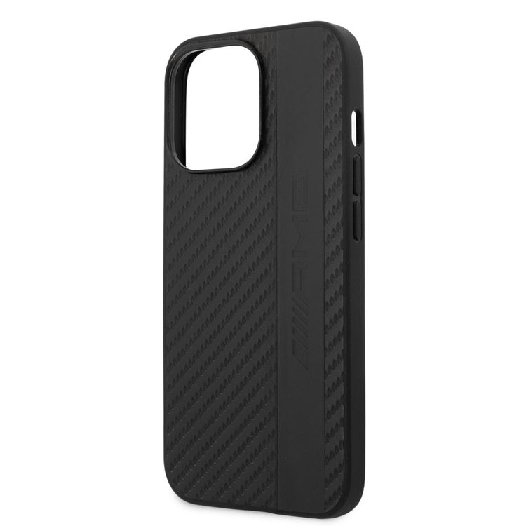 CG MOBILE AMG PC/TPU Case with PU Carbon Effect Gray Leather Stripe & Hot Stamped Logo Compatible for iPhone 13 Pro Max (6.7") Easy Access to All Ports, Shock-Absorption, Anti-Scratch, & Drop Protection Back Cover Suitable with Wireless Charging Officially Licensed