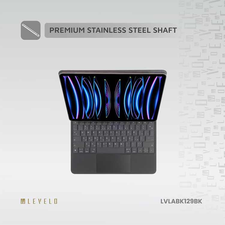 Levelo AeroBoard Saffanio Leather Wireless Keyboard for iPad Pro 11" & iPad Air 11" M3 (2025) with Multi-Gesture Trackpad, 300 Hours Standby Time, Up to 130° Adjustable Angle - Black