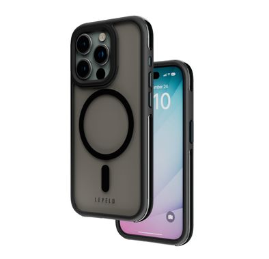 حافظة Levelo Nuru 3H الشفافة المضادة للخدش MagSafe لهاتف iPhone 15 Pro، تقنية الوسادة الهوائية الهجينة، حواف مقاومة للصدمات، مادة شفافة للغاية، زوايا معززة مع واقي هوائي - أسود غير لامع 