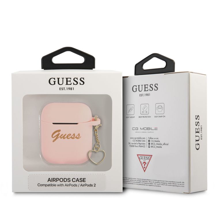 جيس GUA2LSCHSP حافظة سيليكون لأجهزة ابل إيربودز 1/2 و مجموعة ساحرة مع خاتم شكل قلب - وردي