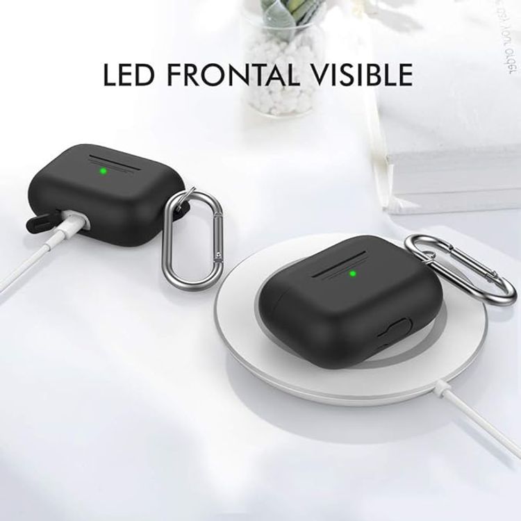 Ahastyle Retro 3D Design Premium Silicone Case with Carabiner Compatible for AirPods Pro - Ergonomic Classic Design - Dust & Shockproof Cover Supports Wireless Charging - Black