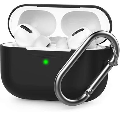 Ahastyle Retro 3D Design Premium Silicone Case with Carabiner Compatible for AirPods Pro - Ergonomic Classic Design - Dust & Shockproof Cover Supports Wireless Charging - Black