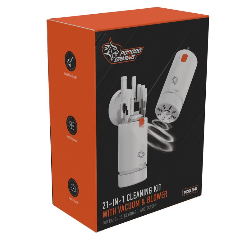 مجموعة تنظيف بورودو للألعاب 21 في 1 مع مكنسة كهربائية ومنفاخ، بقوة 1.5 وات، سهلة السفر، متعددة الأغراض، سعة بطارية 600 مللي أمبير، تصميم خفيف الوزن وصغير الحجم، محمولة، مجموعة تنظيف عميق لسماعات الأذن ولوحة المفاتيح والشاشة والكمبيوتر اللوحي والساعة الذكية - أبيض