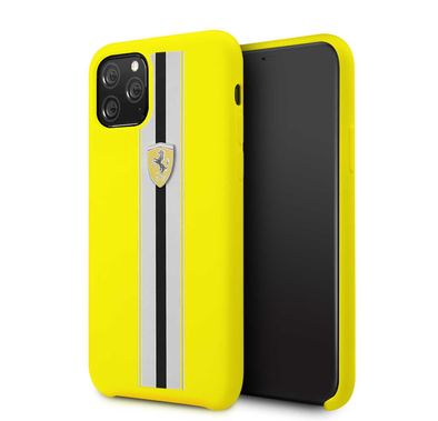 CG Mobile Ferrari On Track & Stripes Silicon Case iPhone 11 Pro (5.8") Officially Licensed, Shock Resistant, Scratches Resistant, Easy Access to All Ports - Yellow