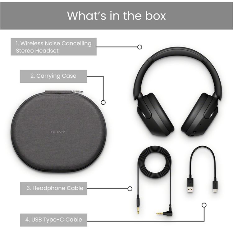 سماعات رأس لاسلكية Sony WH-XB910N مع خاصية إلغاء الضوضاء، متوافقة مع Google Assistant وAlexa، تصميم عملي وقابل للطي، التبديل بين الأجهزة بسهولة - أسود