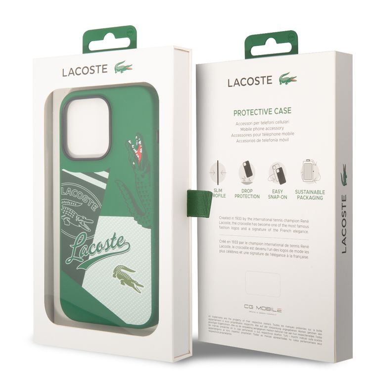 Lacoste Hard Case Liquid Silicone / Microfiber Patchwork B, Compatible with iPhone 14 Pro - Green
