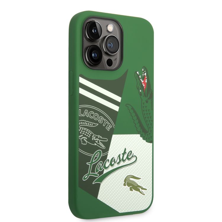 Lacoste Hard Case Liquid Silicone / Microfiber Patchwork B, Compatible with iPhone 14 Pro Max - Green