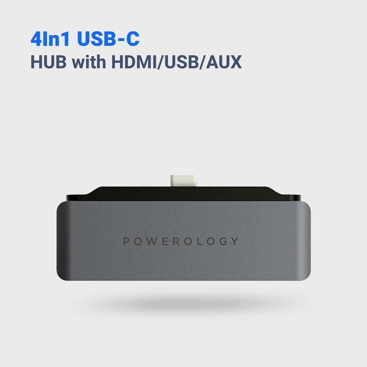 محول Powerology USB C Hub 4 في 1 Pro - رمادي
