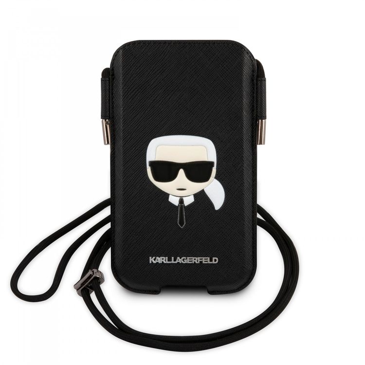Karl Lagerfeld PU Saffiano Pouch With Karl`s Head Large - Black