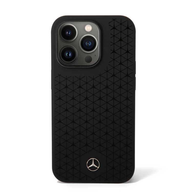 Mercedes-Benz Liquid Silicone Case with Large Star Pattern iPhone 14 Pro Compatibility - Black