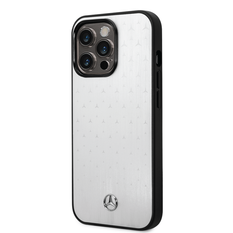 Mercedes-Benz Aluminum Case with Star Pattern Bumper ProtectioniPhone 14 Pro Max Compatibility - Silver