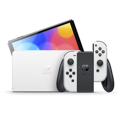 جهاز Nintendo Switch (طراز OLED)، شاشة OLED زاهية مقاس 7 بوصات، حامل عريض قابل للتعديل، وحدات تحكم Joy-Con قابلة للفصل - أبيض