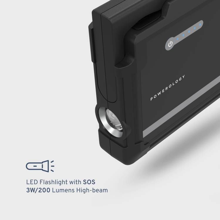 باورولوجي جامب ستارتر باور بانك ، بادئ تشغيل السيارة بقوة 1000 أمبير ، بنك طاقة 25000 مللي أمبير متعدد المنافذ ، شاحن هاتف محمول مع حماية أمان ، مصباح يدوي LED مدمج - أسود