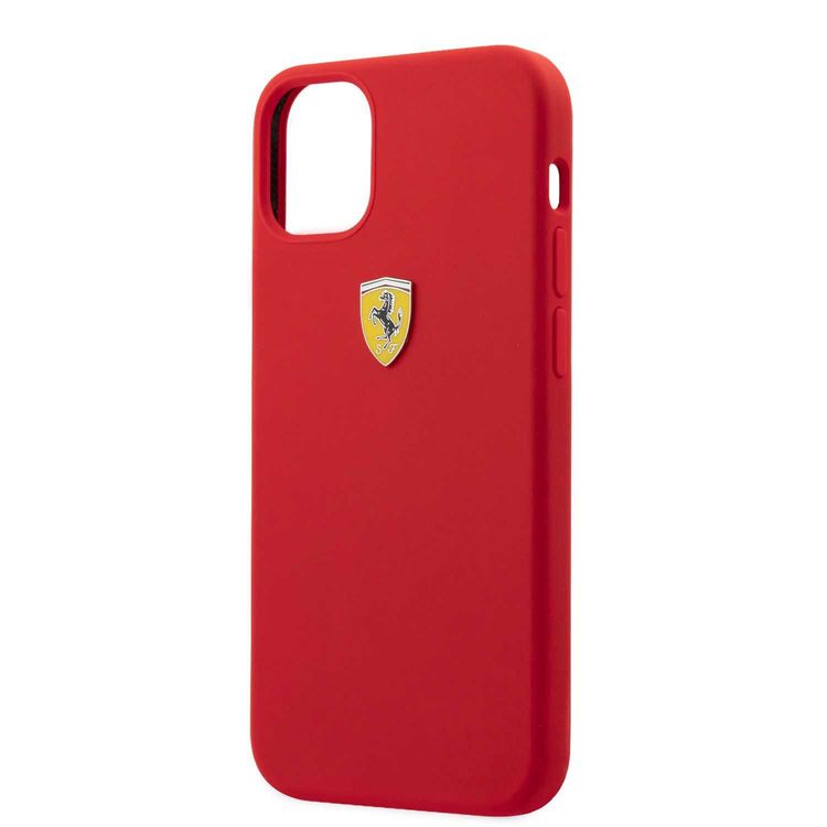 CG Mobile Ferrari On Track Liquid Silicone Case Metal Logo Compatible for iPhone 12 Pro Max (6.7") - Red
