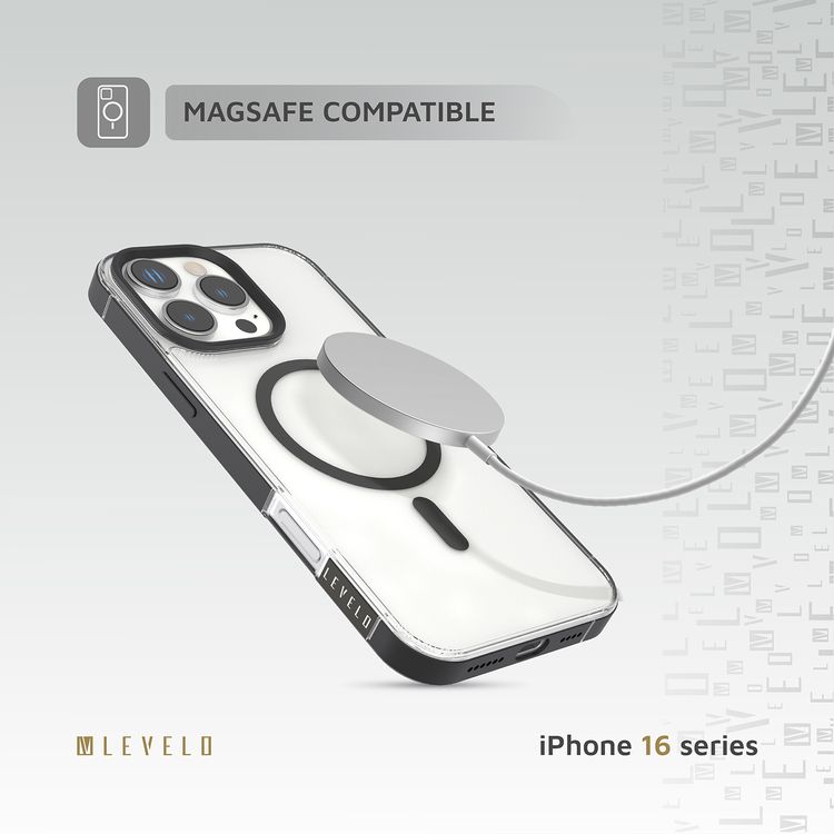 كفر حماية Levelo Claire Magsafe مع حفاظ ممتص للصدمات من الألومنيوم لهاتف iPhone 16 Pro Max، حفاظ هجين، متوافق مع MagSafe - أسود