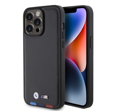 BMW M PU Leather Case with Hot Stamp Tricolor Pattern for iPhone 15 Pro Max