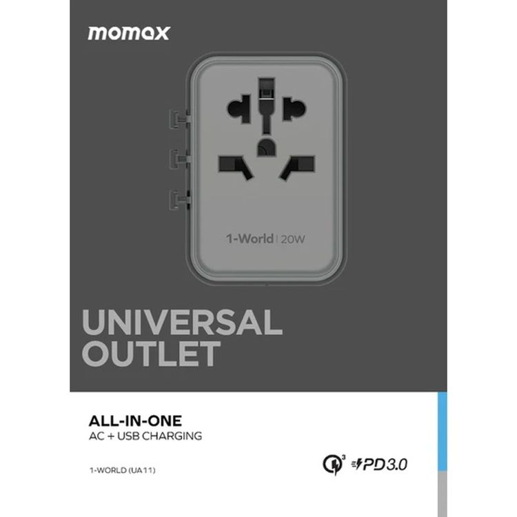 Momax 1-World 3 Port + AC Travel Adapter 20W