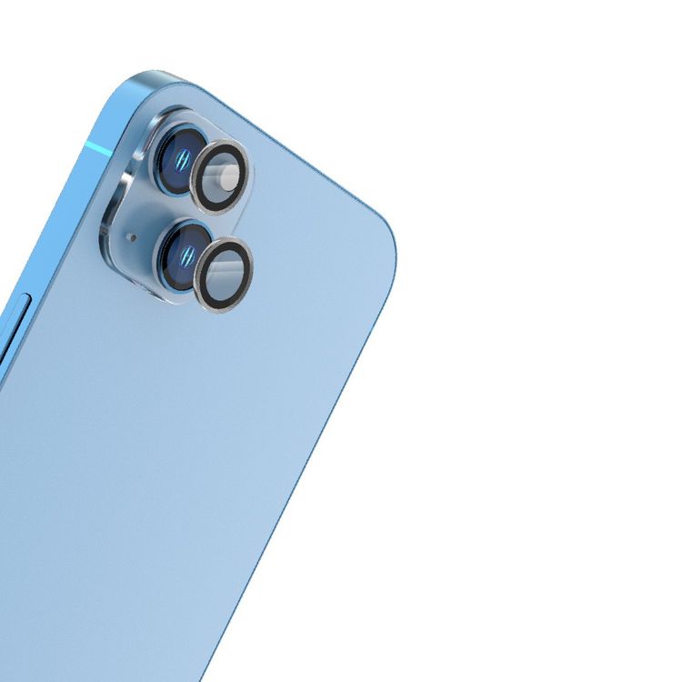 حامي عدسة LEVELO Lucent Duo متوافق مع iPhone 13 Mini و 13 (قطعتان)، صلابة 9H، خالٍ من الفقاعات، فائق النحافة وذو تغطية كاملة، حامي عدسة الكاميرا، مقاوم للخدش - فضي