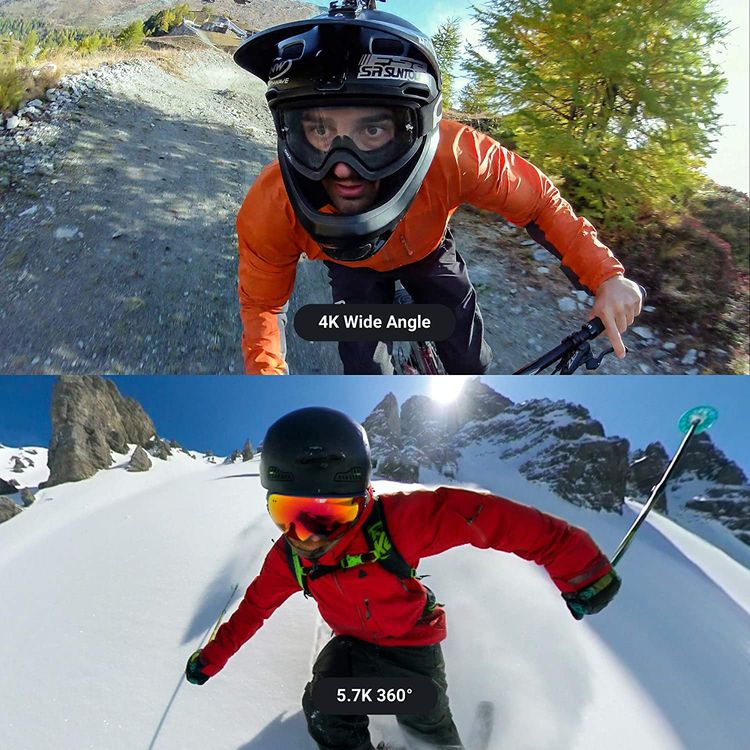 Insta360 كاميرا أكشن ون ار مزدوج (عدسة مزدوجة 360 + زاوية عريضة 4ك) مع عصا سيلفي غير مرئية والتحكم الصوتي ، وكاميرا الحركة الرياضية المضادة للاهتزاز ، صورة HDR + فيديو ، مقاومة للماء حتى 5 متر ، استقرار التدفق ، الإطار التلقائي ، مفرط - أسود