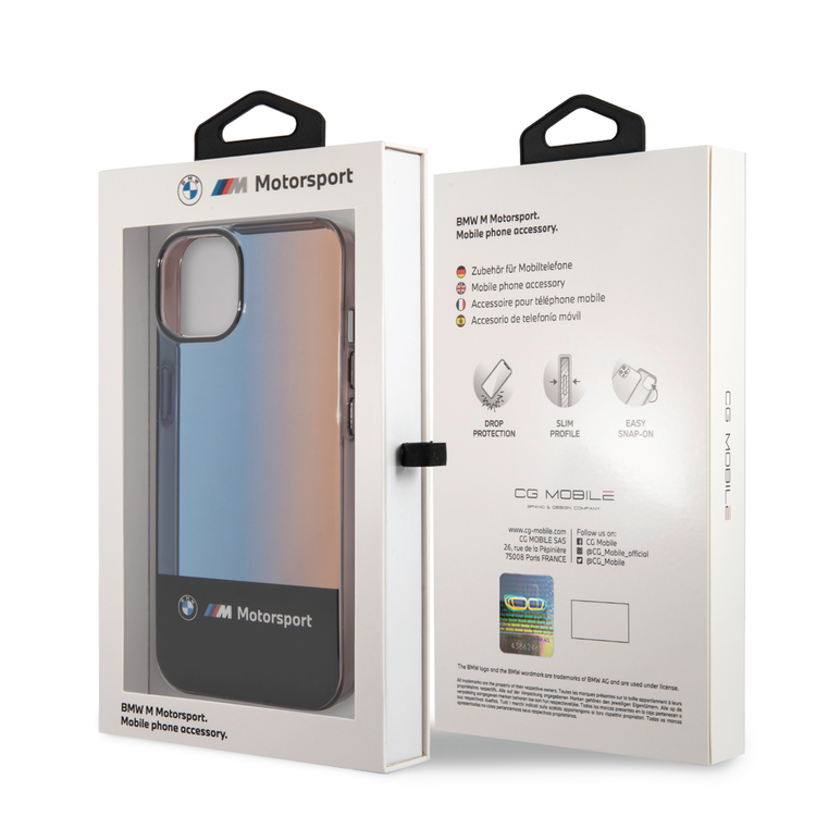 BMW Motorsport Collection PC/TPU IML Case with Printed Middle Tricolor Fading Stripe iPhone 14 Compatibility - Black