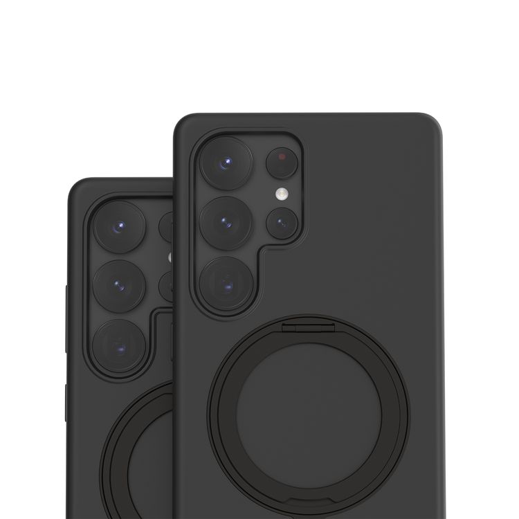 حافظة Levelo Iris Pro من السيليكون السائل متوافقة مع Magsafe لهاتف Samsung Galaxy S25 Ultra، مسند مدمج، سيليكون سائل ممتاز، زوايا مقاومة للصدمات - أسود