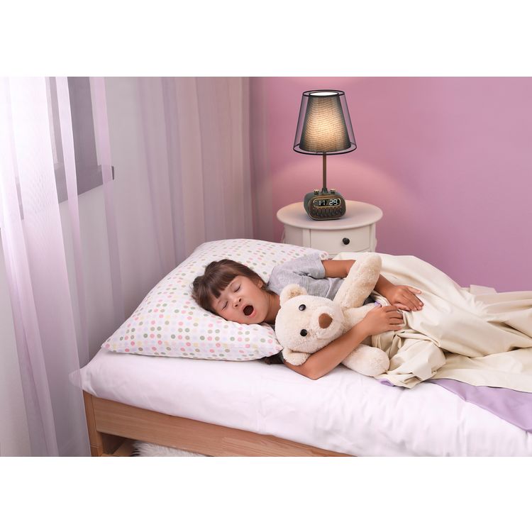 مصباح مكتبي ريترو من بورودو مع ضوضاء بيضاء ومكبر صوت بتقنية البلوتوث ووظيفة التنبيه والغفوة و3 مستويات سطوع (منخفضة ومتوسطة وعالية) وشحن لاسلكي مزدوج وشاشة رقمية عالية الدقة - أسود 