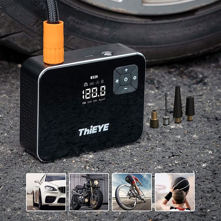 ThiEYE Air Compressor AirKit2, Portable Tire Inflator, 120 PSI Cordless Tire Pump, Digital LCD Screen, Light for Car Bike Motorcycle, Truck Ball