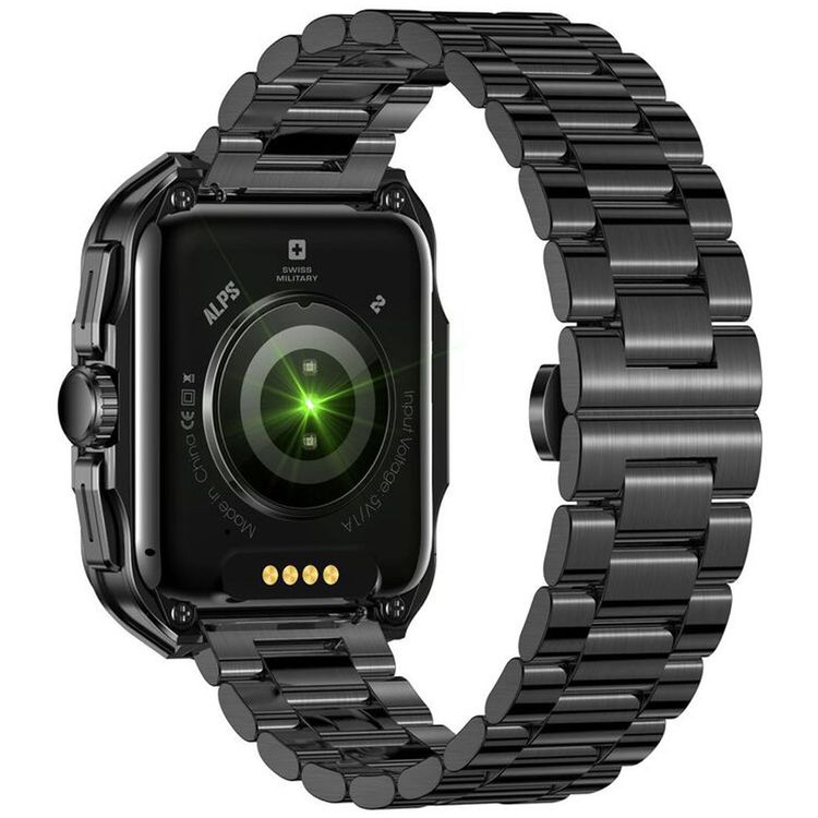Swiss Military Alps 2, 1.85" HD Display, 4GB Built-in Memory, Workout Detection, Blood Pressure & Oxygen Level Monitoring, Make and Receive Calls - Gunmetal Frame and Gun Stainless Steel Strap  