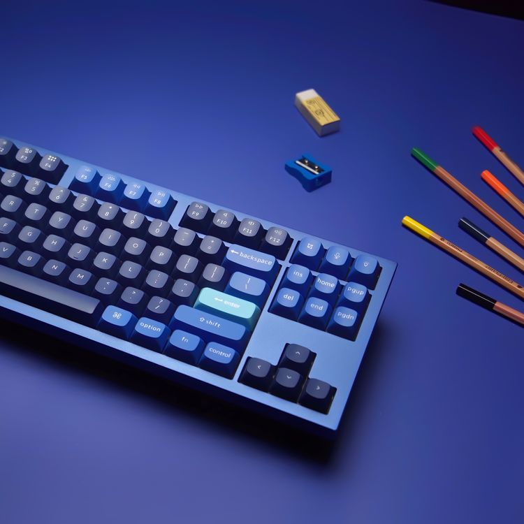 Keychron Q3 QMK لوحة مفاتيح Gateron G-Pro مخصصة قابلة للتبديل مع RGB ومقبض ومفتاح أحمر - أزرق داكن - البحريه الزرقاء